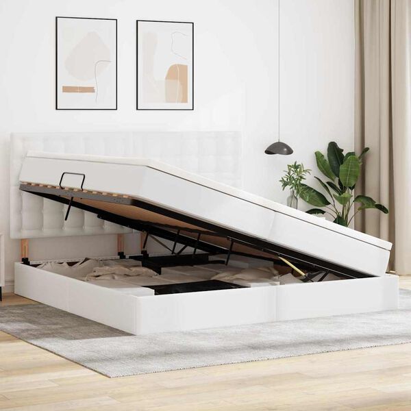 vidaXL Cama com Armazenamento Branco Puro 200 x 200 cm Couro Sint&eacute;tico