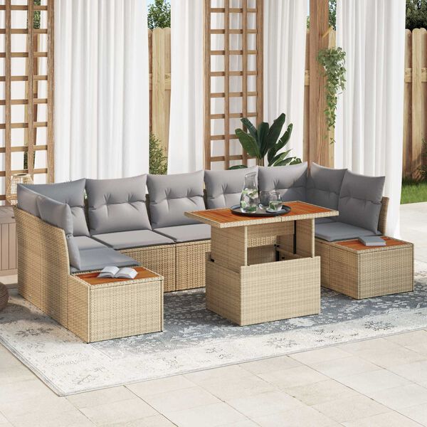 vidaXL Conjunto de Sof&aacute; de Jardim 8 pcs Bege Rattan Sint&eacute;tico