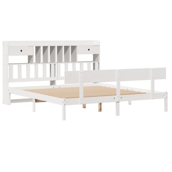 vidaXL Cama com estante sem colchão 180x200 cm pinho maciço branco
