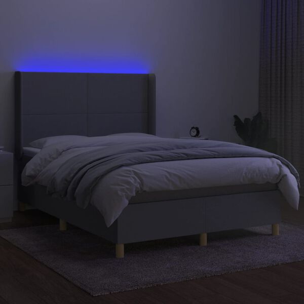 vidaXL Cama box spring c/ colch&atilde;o e LED 140x190 cm tecido cinza-claro