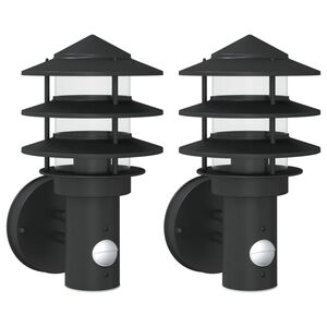 vidaXL Candeeiros parede p/ exterior c/ sensor 2 pcs a&ccedil;o inox. preto