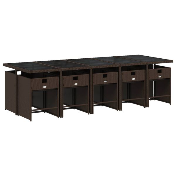 vidaXL 11 pcs conjunto jantar p/ jardim c/ almofad&otilde;es vime PE castanho