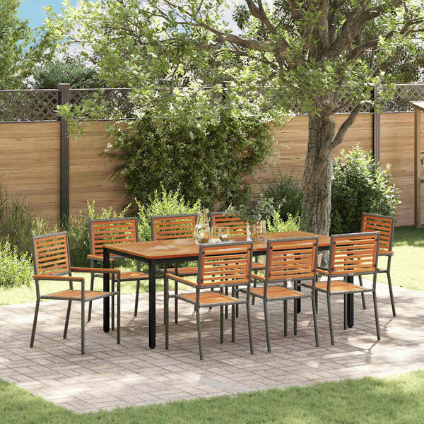 vidaXL Conjunto de Jantar para Jardim 9 pcs Cinza e Teak Natural