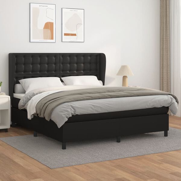 vidaXL Cama com molas/colch&atilde;o 160x200 cm couro artificial preto