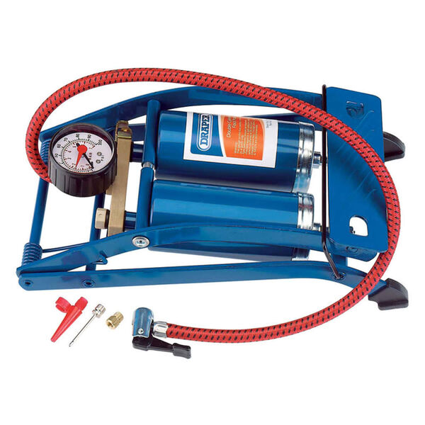 Draper Tools Bomba de p&eacute; cilindro duplo azul 25996