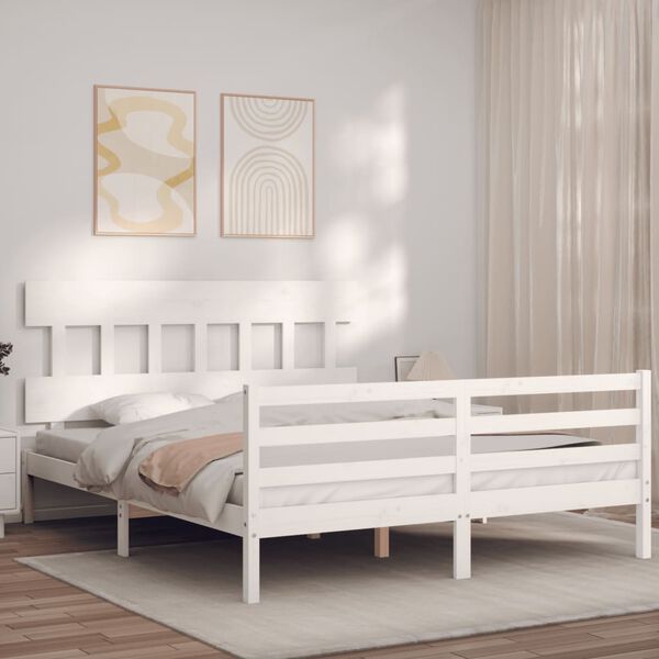 vidaXL Estrutura de cama com cabeceira 160x200 cm madeira maciça