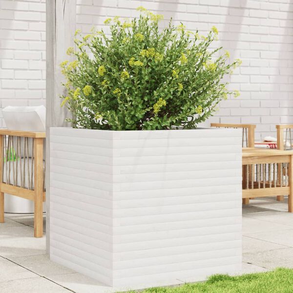 vidaXL Vaso/floreira de jardim 70x70x68,5 cm pinho maci&ccedil;o branco