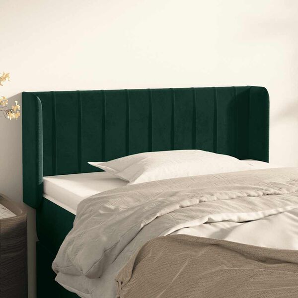 vidaXL Cabeceira de cama c/ abas veludo 83x16x78/88 cm verde-escuro