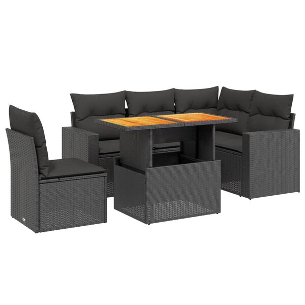 vidaXL 6 pcs conjunto sof&aacute;s de jardim c/ almofad&otilde;es vime PE preto