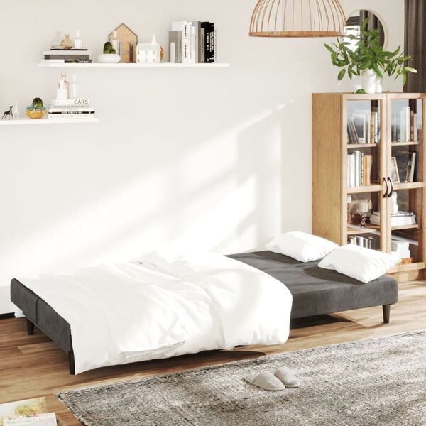 vidaXL Sof&aacute;-cama de 2 lugares veludo cinzento-escuro