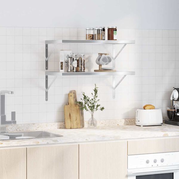 vidaXL Prateleiras de parede 2 pcs 75x40 cm a&ccedil;o inoxid&aacute;vel prateado