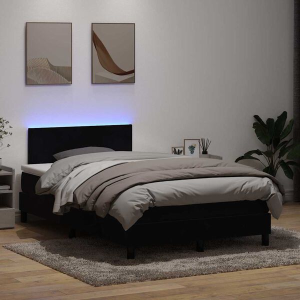 vidaXL Cama box spring c/ colch&atilde;o e LED 120x210 cm veludo preto