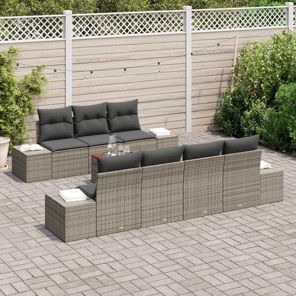 vidaXL Conjunto de Sofá de Jardim 8 pcs Cinzeto vime PE