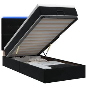 vidaXL Cama Ottoman com Colch&atilde;o e LED Preto 90 x 190 cm Veludo