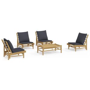 vidaXL 5 pcs conjunto lounge jardim bambu c/ almofad&otilde;es cinza-escuro