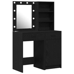 vidaXL Conjunto de Mesa de Maquiagem com LED 2 pcs Carvalho Preto