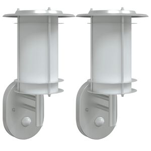 vidaXL Candeeiros parede p/ exterior c/ sensor 2pcs a&ccedil;o inox. prateado