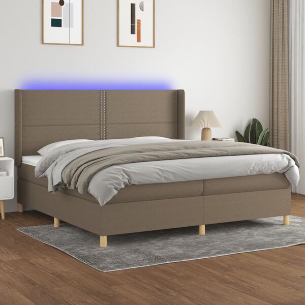 vidaXL Cama box spring colch&atilde;o/LED 200x200cm tecido cinza-acastanhado