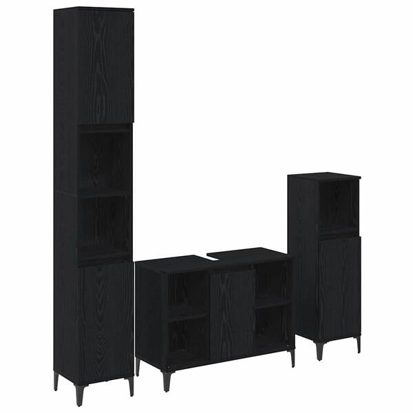 vidaXL Conjunto de M&oacute;veis para Banheiro com porta 3 pcs Carvalho preto