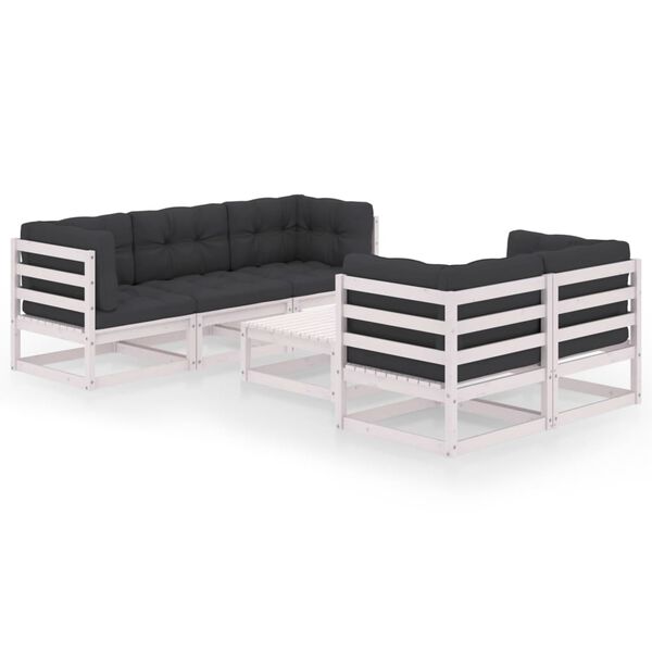 vidaXL 6 pcs conjunto lounge de jardim com almofadões pinho maciço