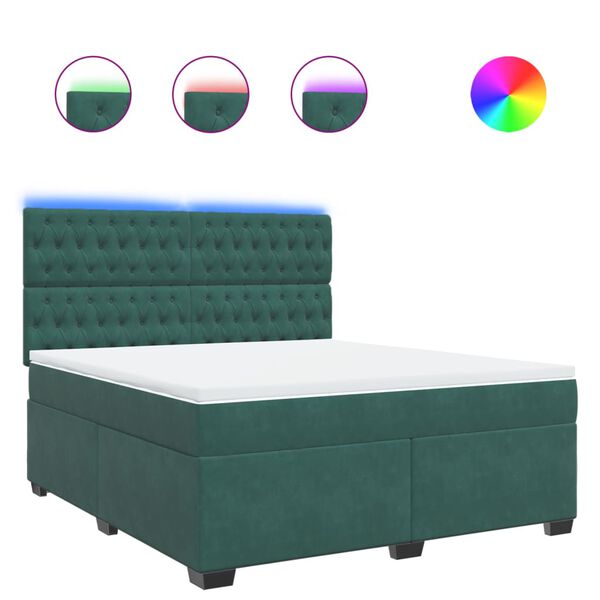 vidaXL Cama com molas/colch&atilde;o 180x200 cm veludo verde-escuro
