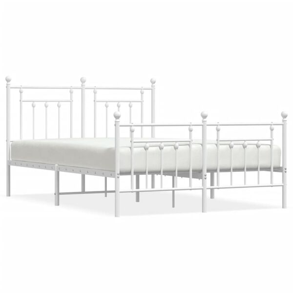 vidaXL Estrutura de cama com cabeceira e p&eacute;s 140x190 cm metal branco