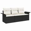 vidaXL Conjunto de Sof&aacute;s com almofada 3 pcs Preto vime PE