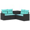 vidaXL Conjunto de Sof&aacute;s 5 unid. Preto e Azul Rattan Poli&eacute;ster e A&ccedil;o