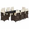 vidaXL 9 pcs conjunto jantar p/ jardim c/ almofad&otilde;es vime PE castanho