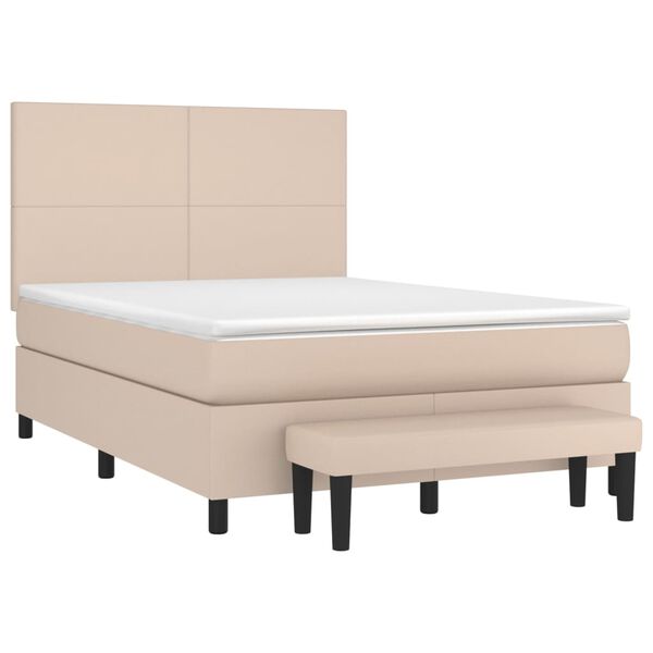 vidaXL Cama com molas/colch&atilde;o 140x190 cm couro artificial cappuccino
