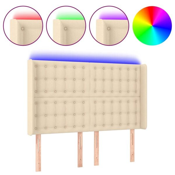 vidaXL Cabeceira cama c/ luzes LED tecido 147x16x118/128 cm cor creme