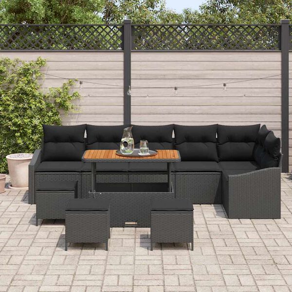 vidaXL Conjunto de Sof&aacute; de Jardim com almofada 10 pcs Preto vime PE