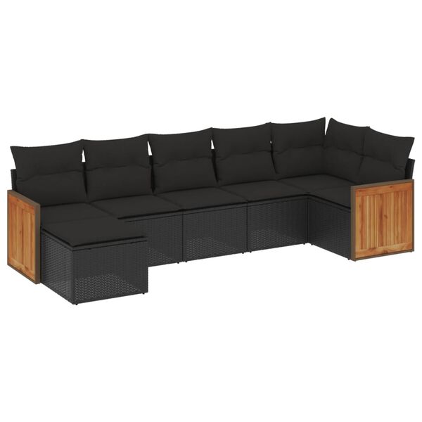 vidaXL 7 pcs conjunto de sof&aacute;s p/ jardim c/ almofad&otilde;es vime PE preto