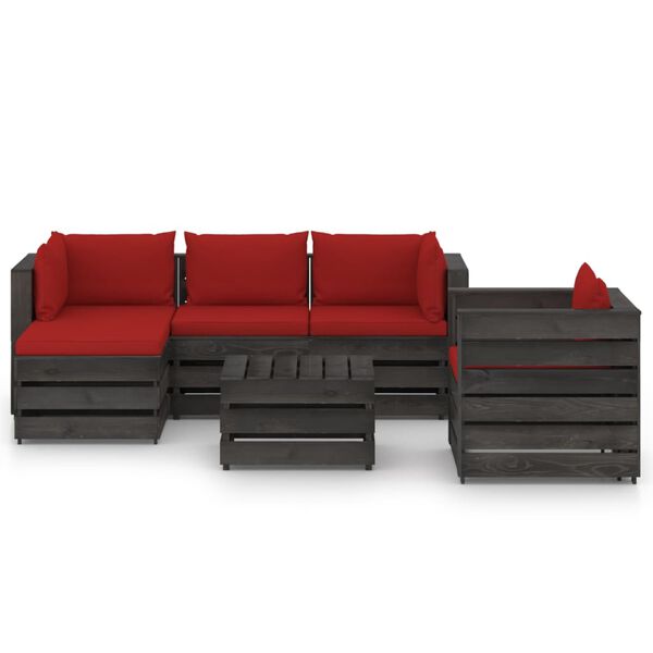 vidaXL 6 pcs conj. lounge jardim + almofad&otilde;es madeira impreg. cinzento