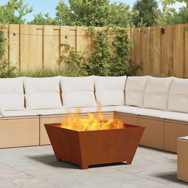 vidaXL Fire Pit Castanho 80 x 80 x 40 cm A&ccedil;o resistente &agrave;s intemp&eacute;ries