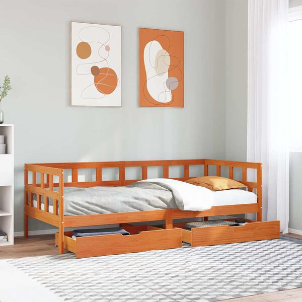 vidaXL Sof&aacute;-cama com gavetas sem colch&atilde;o 90x200cm madeira castanho-mel