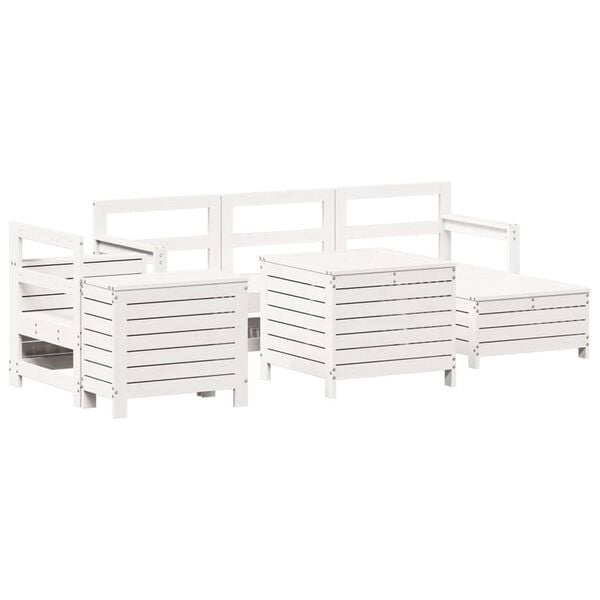 vidaXL 7 pcs conjunto de sof&aacute;s para jardim pinho maci&ccedil;o branco
