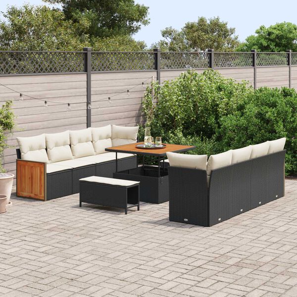 vidaXL Conjunto de Sof&aacute; de Jardim com almofada 11 pcs Preto e Creme