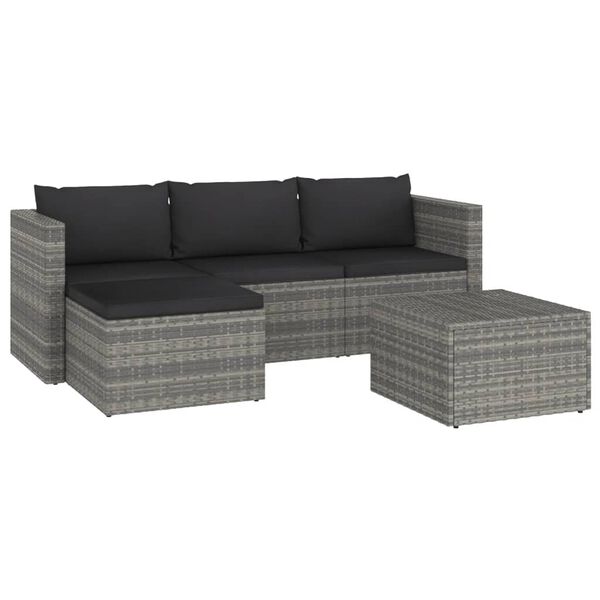 vidaXL 3 pcs conjunto lounge de jardim c/ almofad&otilde;es vime PE cinzento