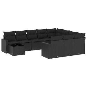 vidaXL 11 pcs conjunto sof&aacute;s de jardim c/ almofad&otilde;es vime PE preto