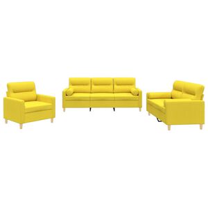 vidaXL 3 pcs conjunto de sof&aacute;s com almofadas tecido amarelo-claro