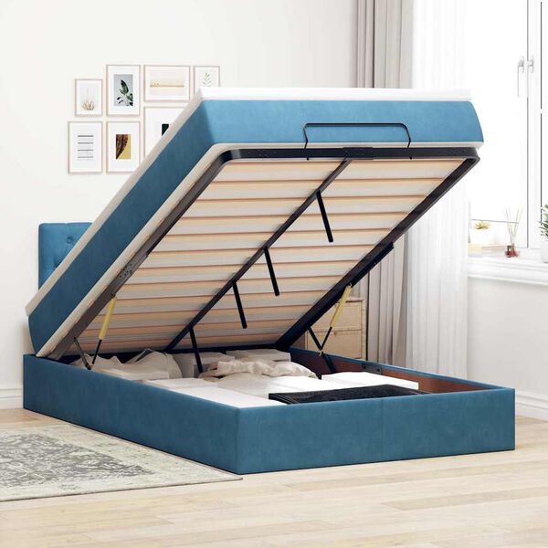 vidaXL Cama otomana com colch&atilde;o 120x190 cm veludo azul-escuro