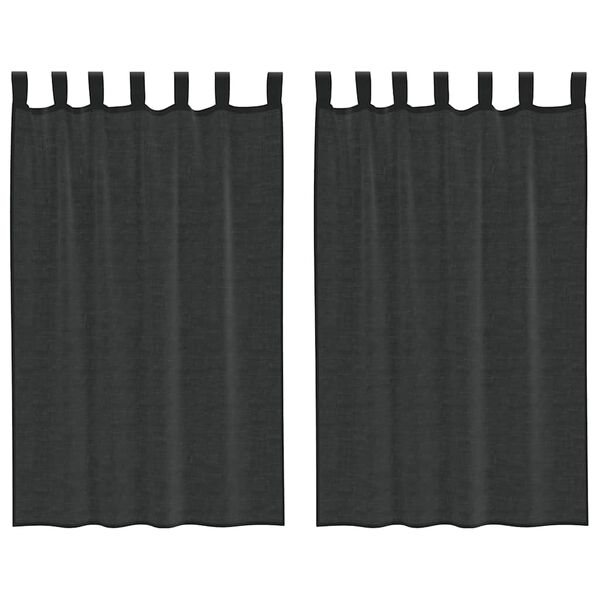 vidaXL Cortinas de voile com aba 2 pcs preto