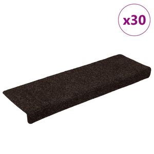 vidaXL Tapetes de escada autoadesivos 30 pe&ccedil;as 65x21x4 cm marrom com borda retangular