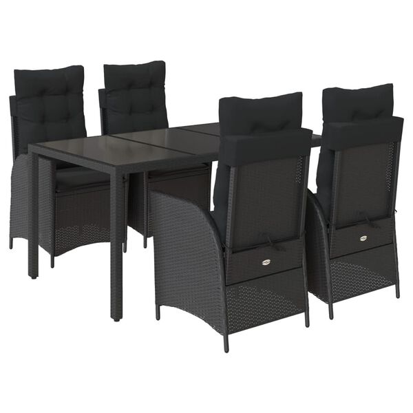 vidaXL 5 pcs conjunto de jantar p/ jardim c/ almofad&otilde;es vime PE preto