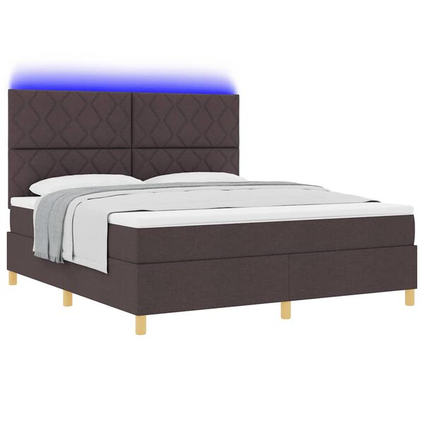 vidaXL Cama Box Spring LED Marrom Escuro 180 x 200 cm tecido