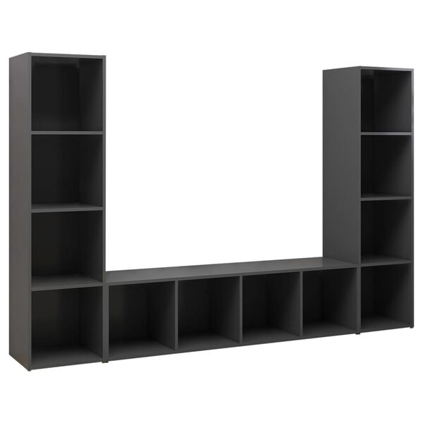 vidaXL Móveis de TV 3 pcs 142,5x35x36,5 cm contraplacado cinzento