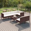 vidaXL 8 pcs conjunto lounge jardim c/ almofad&otilde;es vime PE castanho