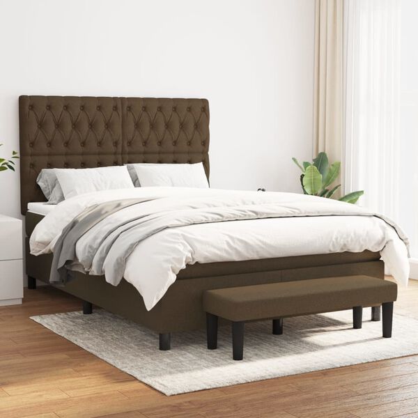 vidaXL Cama com molas/colch&atilde;o 140x190 cm tecido castanho-escuro