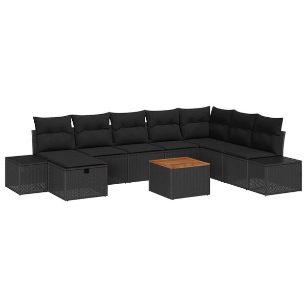 vidaXL Conjunto de Sof&aacute; de Jardim 9 pcs Preto Rattan Sint&eacute;tico